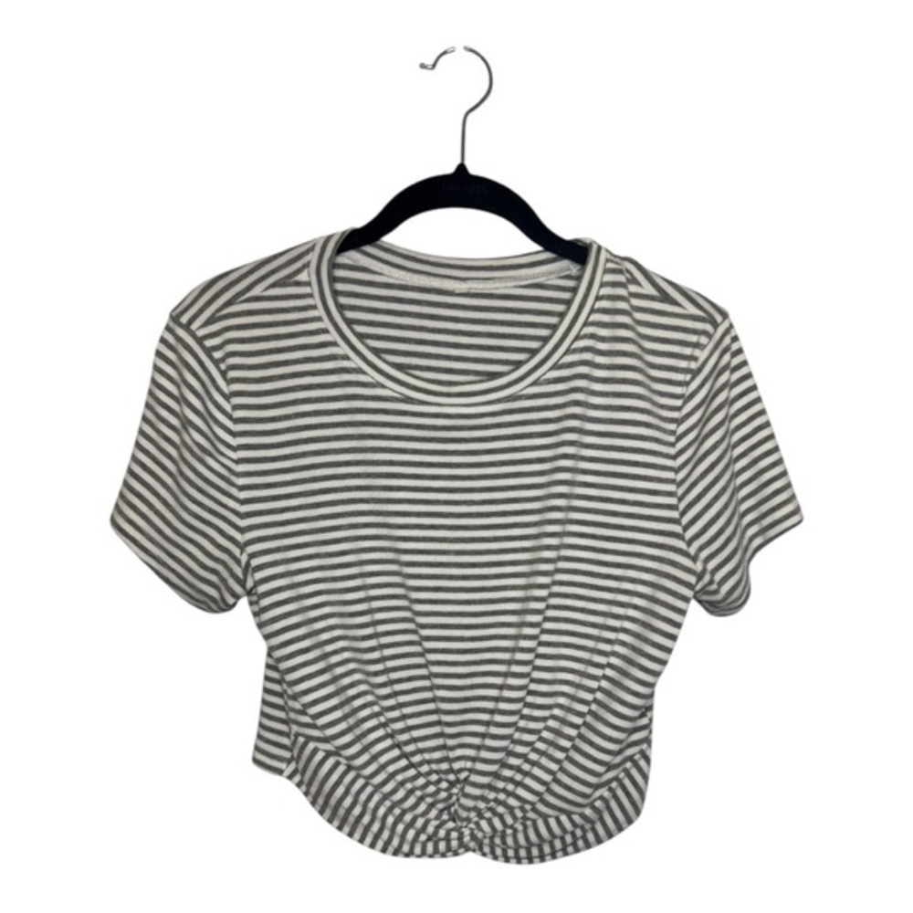 Gray and White Striped Crop Top